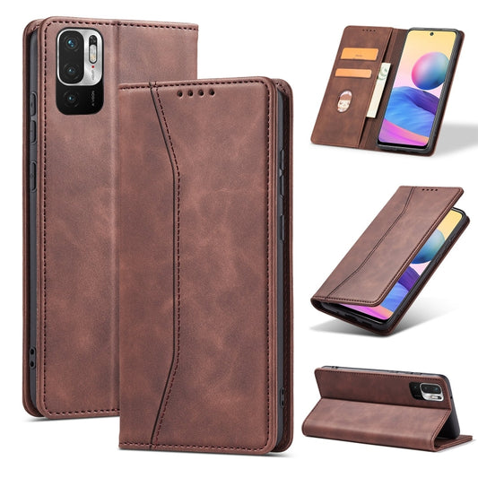 For Xiaomi Redmi Note 10 5G Magnetic Dual-fold Leather Phone Case(Coffee) - Xiaomi Cases by buy2fix | Online Shopping UK | buy2fix