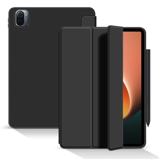 For Xiaomi Pad 5 / Pad 5 Pro Skin Feel Matte Honeycomb Leather Tablet Case with Tri-fold Bracket(Black) - Xiaomi Accessories by buy2fix | Online Shopping UK | buy2fix