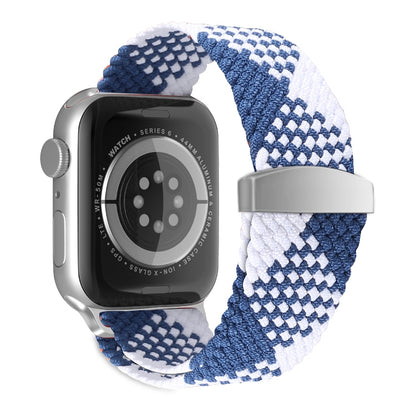 Nylon Braid Watch Band For Apple Watch Series 9&8&7 41mm / SE 3&SE 2&6&SE&5&4 40mm / 3&2&1 38mm(Blue + White) - Watch Bands by buy2fix | Online Shopping UK | buy2fix