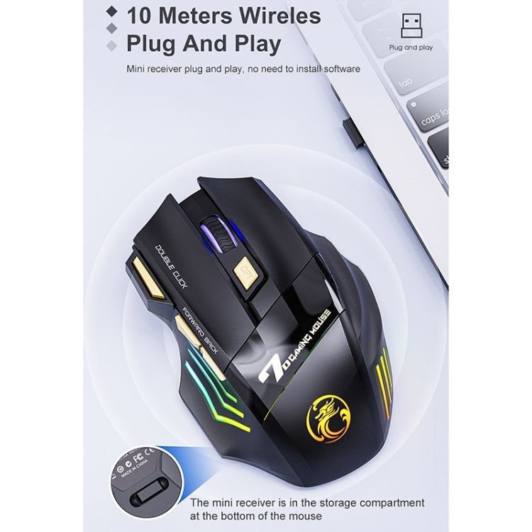 iMICE GW-X7 2.4G + Bluetooth Dual Mode 7-button Silent Rechargeable Wireless Gaming Mouse with Colorful RGB Lights(Black) - Wireless Mice by iMICE | Online Shopping UK | buy2fix