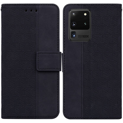 For Samsung Galaxy S20 Ultra Geometric Embossed Leather Phone Case(Black) - Samsung Accessories by buy2fix | Online Shopping UK | buy2fix