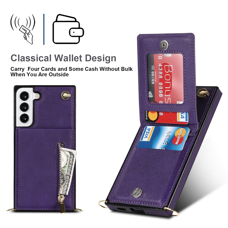 For Samsung Galaxy S22 5G Cross-body Square Zipper Card Holder Bag Phone Case(Purple) - Samsung Accessories by buy2fix | Online Shopping UK | buy2fix