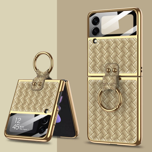 For Samsung Galaxy Z Flip3 5G GKK Integrated Plating Weave Texture Phone Case with Ring Holder(Champagne) - Galaxy Phone Cases by GKK | Online Shopping UK | buy2fix