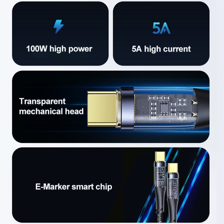 USAMS US-SJ574 Type-C / USB-C to Type-C / USB-C PD 100W Aluminum Alloy Transparent Charging Cata Cable, Length: 1.2m(Purple) -  by USAMS | Online Shopping UK | buy2fix