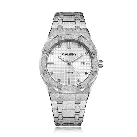 CAGARNY 6885 Simple Stone Surface Quartz Steel Band Watch For Men(Silver Shell White Surface) - Metal Strap Watches by CAGARNY | Online Shopping UK | buy2fix