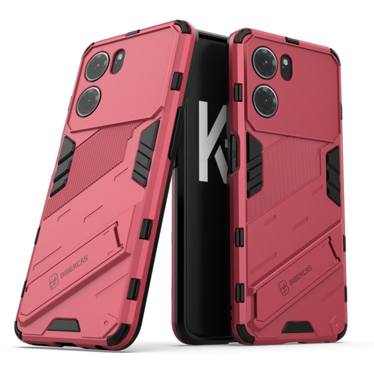 For OPPO K10 5G China Punk Armor 2 in 1 PC + TPU Shockproof Phone Case with Invisible Holder(Light Red) - OPPO Cases by buy2fix | Online Shopping UK | buy2fix