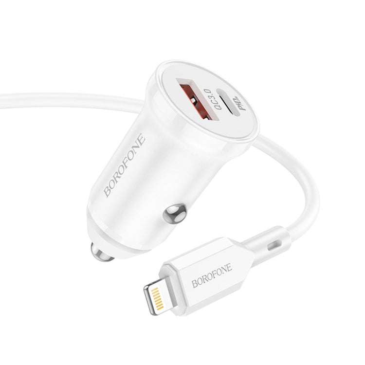 Borofone BZ18A PD20W+QC3.0 Car Charger with Type-C / USB-C to 8 Pin Charging Cable(White) - In Car by Borofone | Online Shopping UK | buy2fix