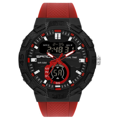 SANDA 3087 Luminous Waterproof Dual Display Electronic Watch(Black+Red) - Silicone Strap Watches by SANDA | Online Shopping UK | buy2fix