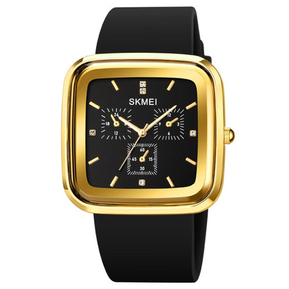 SKMEI 1902 Stainless Steel Buckle Silicone Strap Waterproof Quartz Watch(Gold + Black) - Silicone Strap Watches by SKMEI | Online Shopping UK | buy2fix