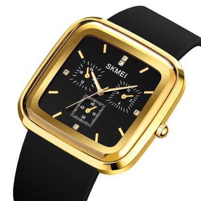 SKMEI 1902 Stainless Steel Buckle Silicone Strap Waterproof Quartz Watch(Gold + Black) - Silicone Strap Watches by SKMEI | Online Shopping UK | buy2fix