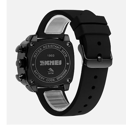 SKMEI 1903 Stainless Steel Buckle Silicone Strap Waterproof Quartz Watch(Black) - Silicone Strap Watches by SKMEI | Online Shopping UK | buy2fix