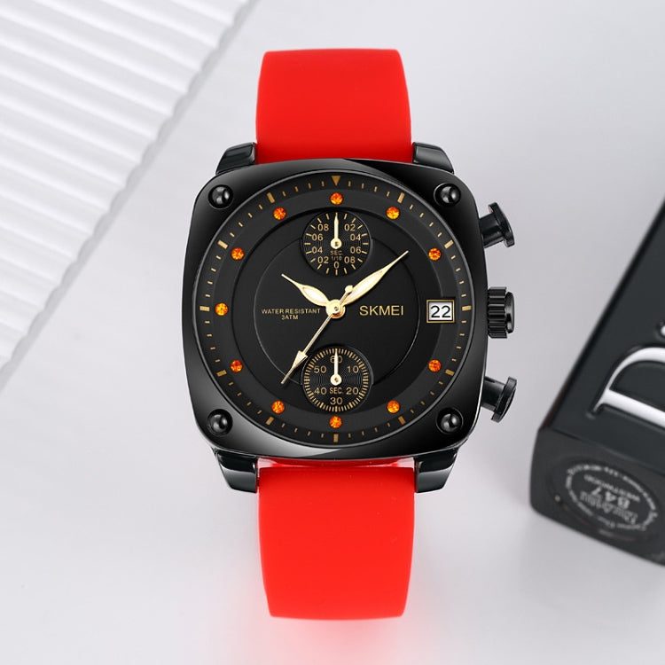 SKMEI 1903 Stainless Steel Buckle Silicone Strap Waterproof Quartz Watch(Black) - Silicone Strap Watches by SKMEI | Online Shopping UK | buy2fix