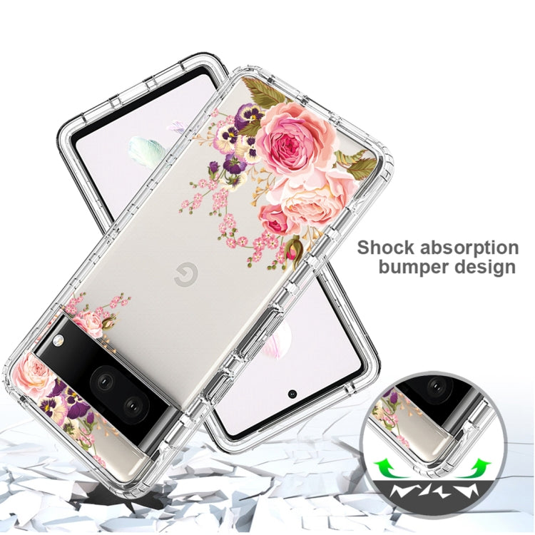 For Google Pixel 7 PC+TPU Transparent Painted Phone Case(Pink Rose) - Mobile Accessories by buy2fix | Online Shopping UK | buy2fix