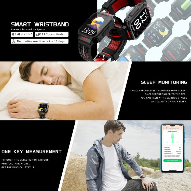 S09-C 1.69 inch Full Touch Screen Smart Watch, IP67 Waterproof Support Heart Rate & Blood Oxygen Monitoring / Multiple Sports Modes(Red) - Smart Wear by buy2fix | Online Shopping UK | buy2fix