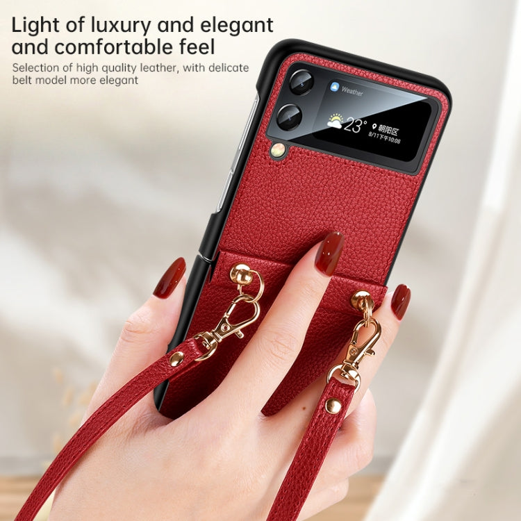 For Samsung Galaxy Z Flip3 5G SULADA Litchi Texture Leather + TPU Phone Case with Strap(Black) - Galaxy Phone Cases by SULADA | Online Shopping UK | buy2fix