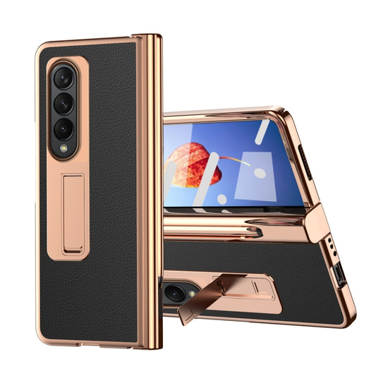 For Samsung Galaxy Z Fold4 Litchi Texture Leather Hinged Electroplated Phone Case with Pen(Black) - Galaxy Z Fold4 5G Cases by buy2fix | Online Shopping UK | buy2fix