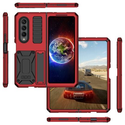 For Samsung Galaxy Z Fold4 Metal Shock-proof Phone Case With Holder(Red) - Galaxy Z Fold4 5G Cases by buy2fix | Online Shopping UK | buy2fix