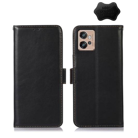 For Motorola Moto G32 Crazy Horse Top Layer Cowhide Leather Phone Case(Black) - Motorola Cases by buy2fix | Online Shopping UK | buy2fix