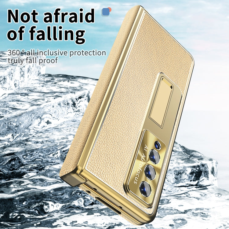For Samsung Galaxy Z Fold4 Litchi Pattern Magnetic Shell Film Integrated Shockproof Phone Case(Champagne Gold) - Galaxy Z Fold4 5G Cases by buy2fix | Online Shopping UK | buy2fix