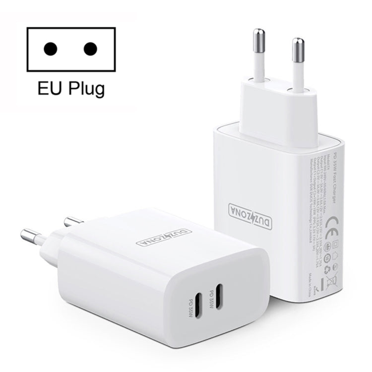 DUZZONA T4 PD 35W Dual Type-C Ports Travel Charger, Plug Type:EU Plug(White) - USB Charger by DUZZONA | Online Shopping UK | buy2fix