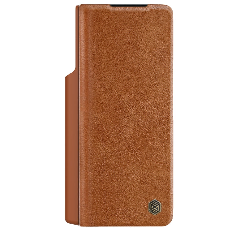 For Samsung Galaxy Z Fold4 5G NILLKIN QIN Series Pro Sliding Camera Cover Design Leather Phone Case(Brown) - Galaxy Z Fold4 5G Cases by NILLKIN | Online Shopping UK | buy2fix