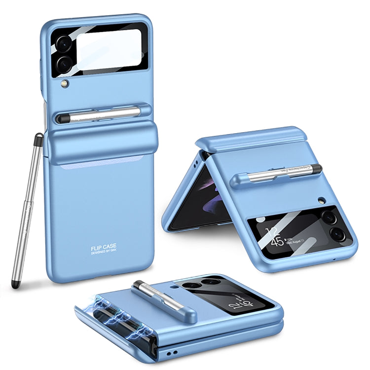 For Samsung Galaxy Z Flip4 GKK Magnetic Full Coverage Phone Flip Case with Pen(Blue) - Galaxy Z Flip4 5G Cases by GKK | Online Shopping UK | buy2fix