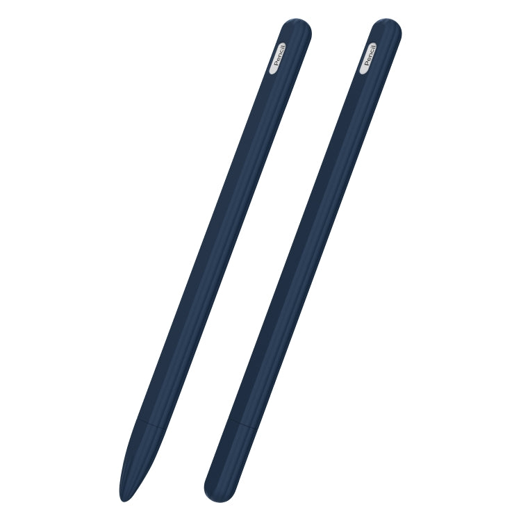 3 in 1 Striped Liquid Silicone Stylus Case with Two Tip Caps For Apple Pencil 1(Midnight Blue) - Pencil Accessories by buy2fix | Online Shopping UK | buy2fix