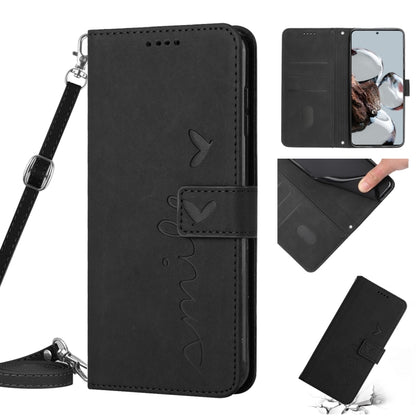 For Xiaomi 12 Lite Skin Feel Heart Pattern Leather Phone Case with Lanyard(Black) - Xiaomi Cases by buy2fix | Online Shopping UK | buy2fix
