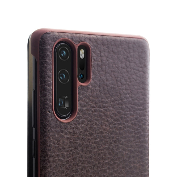 For Huawei P30 Pro QIALINO Genuine Leather Side Window View Smart Phone Case(Brown) - Huawei Cases by QIALINO | Online Shopping UK | buy2fix