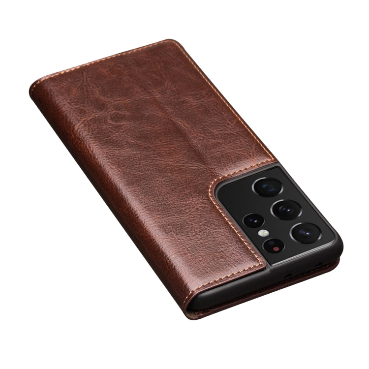 For Samsung Galaxy S21 Ultra 5G QIALINO Genuine Leather Phone Case(Brown) - Galaxy S21 Ultra 5G Cases by QIALINO | Online Shopping UK | buy2fix