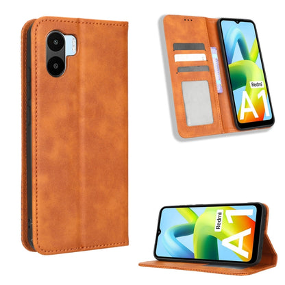 For Xiaomi Redmi A1 Magnetic Buckle Retro Texture Leather Phone Case(Brown) - Xiaomi Cases by buy2fix | Online Shopping UK | buy2fix