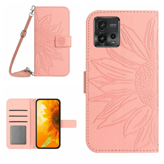 For Motorola Moto G72 5G Skin Feel Sun Flower Pattern Flip Leather Phone Case with Lanyard(Pink) - Motorola Cases by buy2fix | Online Shopping UK | buy2fix