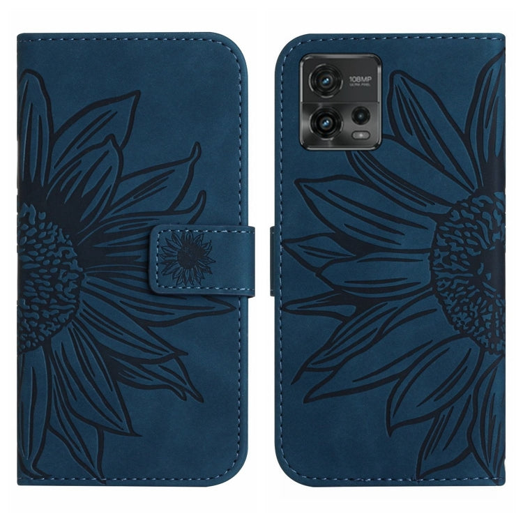 For Motorola Moto G72 5G Skin Feel Sun Flower Pattern Flip Leather Phone Case with Lanyard(Inky Blue) - Motorola Cases by buy2fix | Online Shopping UK | buy2fix