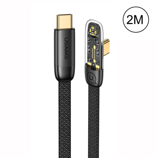 USAMS US-SJ587 PD 100W Iceflake Series Type-C to Type-C Right Angle Transparent Fast Charge Data Cable, Cable Length:2m(Black) - USB-C & Type-C Cable by USAMS | Online Shopping UK | buy2fix