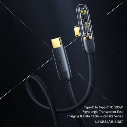 USAMS US-SJ587 PD 100W Iceflake Series Type-C to Type-C Right Angle Transparent Fast Charge Data Cable, Cable Length:2m(Black) - USB-C & Type-C Cable by USAMS | Online Shopping UK | buy2fix