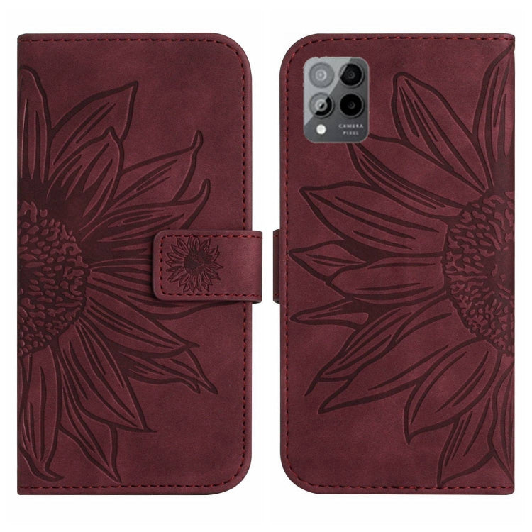 For T-Mobile Revvl 6 Pro 5G Skin Feel Sun Flower Pattern Flip Leather Phone Case with Lanyard(Wine Red) - More Brand by buy2fix | Online Shopping UK | buy2fix