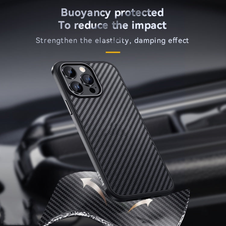 For iPhone 14 Pro SULADA Carbon Fiber Textured Shockproof Metal + TPU Frame Case(Silver) - iPhone 14 Pro Cases by SULADA | Online Shopping UK | buy2fix