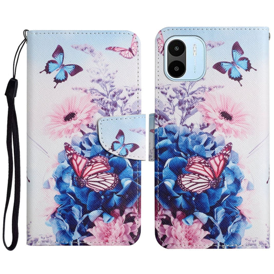 For Xiaomi Redmi A1 Colored Drawing Pattern Leather Phone Case(Purple Butterfly) - Xiaomi Cases by buy2fix | Online Shopping UK | buy2fix