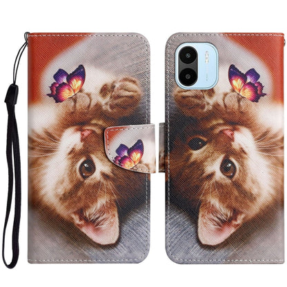 For Xiaomi Redmi A1 Colored Drawing Pattern Leather Phone Case(Butterfly Cat) - Xiaomi Cases by buy2fix | Online Shopping UK | buy2fix