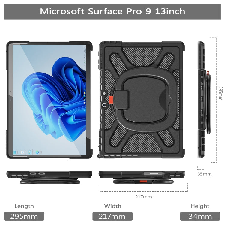 For MicroSoft Surface Pro 9 Handle Rotatable Kickstand Shockproof Tablet Case(Black) - Others by buy2fix | Online Shopping UK | buy2fix