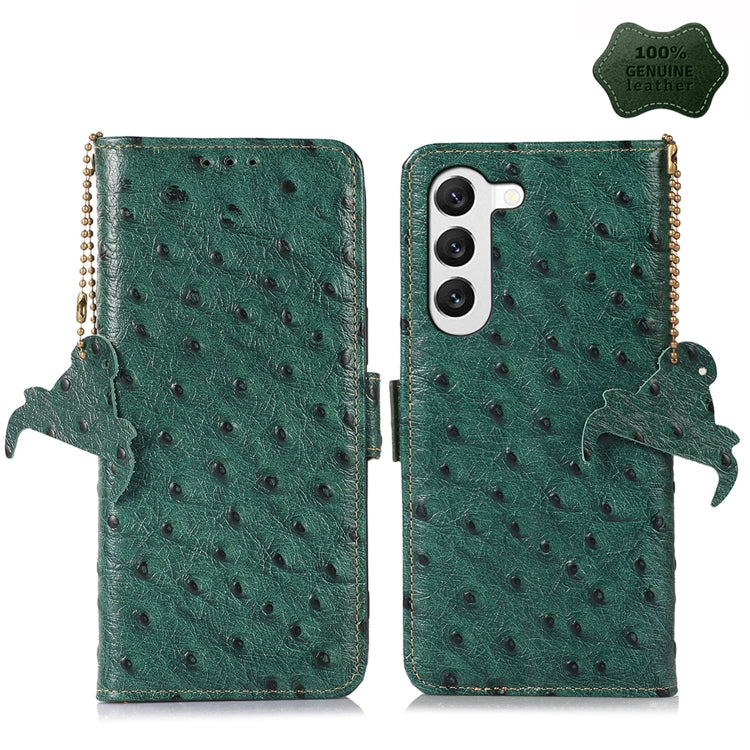 For Samsung Galaxy S22+ 5G Ostrich Pattern Genuine Leather RFID Phone Case(Green) - Galaxy S22+ 5G Cases by buy2fix | Online Shopping UK | buy2fix