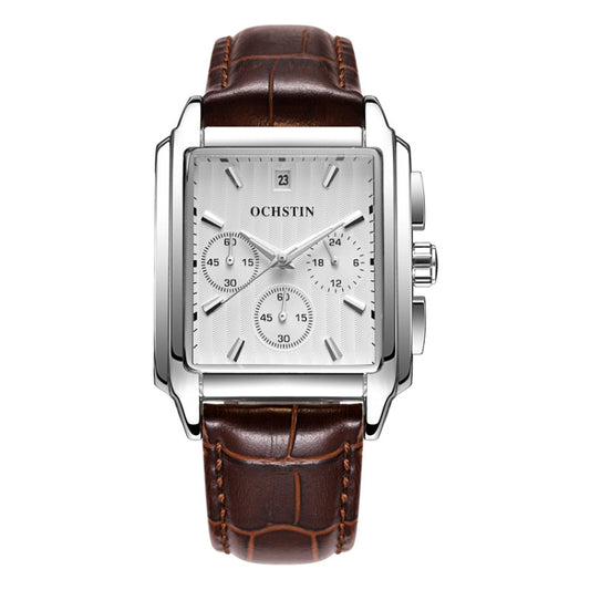 OCHSTIN 6063A Augustine Celebrity Series Multifunctional Quartz Luminous Men Watch(Silver Coffee) - Leather Strap Watches by OCHSTIN | Online Shopping UK | buy2fix