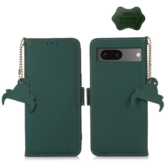 For Google Pixel 7 Genuine Leather Magnetic RFID Leather Phone Case(Green) - Google Cases by buy2fix | Online Shopping UK | buy2fix