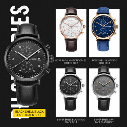 OCHSTIN 6076C Multifunctional Quartz Waterproof Men Leather Watch(Black+Black) - Leather Strap Watches by OCHSTIN | Online Shopping UK | buy2fix