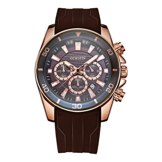 OCHSTIN 6094A Multifunctional Quartz Waterproof Luminous Men Watch(Coffee+Rose) - Leather Strap Watches by OCHSTIN | Online Shopping UK | buy2fix