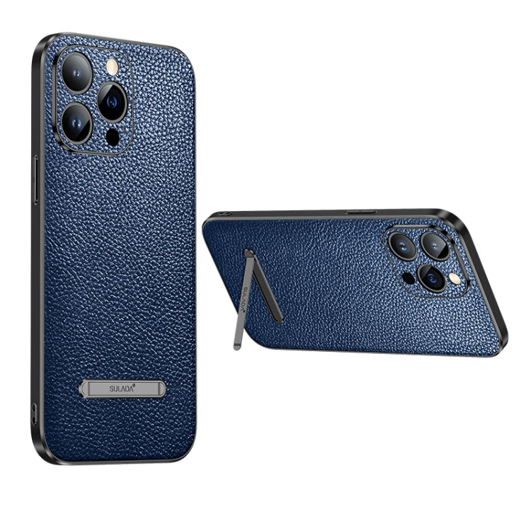For iPhone 14 Pro SULADA Invisible Bracket Leather Back Cover Phone Case(Blue) - iPhone 14 Pro Cases by SULADA | Online Shopping UK | buy2fix