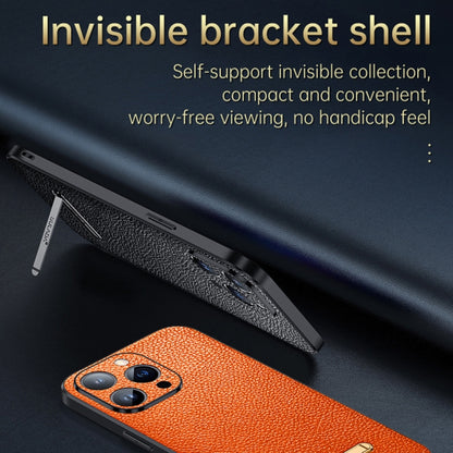 For iPhone 14 Pro SULADA Invisible Bracket Leather Back Cover Phone Case(Orange) - iPhone 14 Pro Cases by SULADA | Online Shopping UK | buy2fix