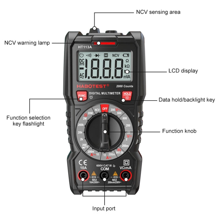 HABOTEST HT113C Automatic Range High-precision Digital Multimeter - Digital Multimeter by HABOTEST | Online Shopping UK | buy2fix