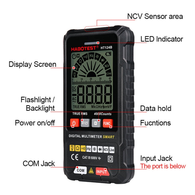 HABOTEST HT124A Mini Digital Display High-precision Multimeter - Digital Multimeter by HABOTEST | Online Shopping UK | buy2fix