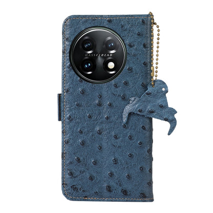 For OnePlus 11 5G Ostrich Pattern Genuine Leather RFID Phone Case(Blue) - OnePlus Cases by buy2fix | Online Shopping UK | buy2fix